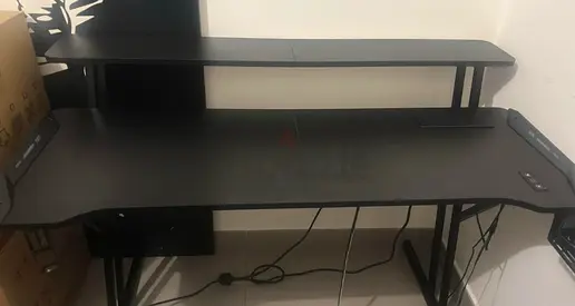 Black Gaming/Computer Desk with Elevated Shelf - Good Condition