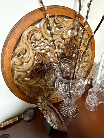 Hand-carved Round Wooden Wall Panel — Decorative Home Accent