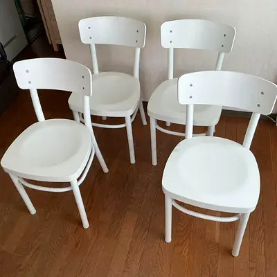 IKEA 4 White Wooden Dining Chair with Cushions