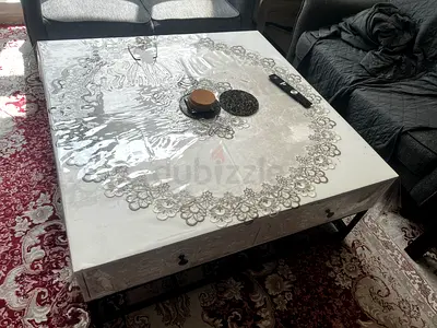White square coffee table with metal base — good condition with 4 drawer heavy duty