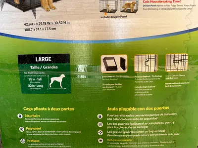 Large Foldable Dog Crate / Kennel with Divider Panel (Two Doors) + Pet Potty