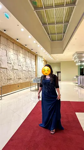 Navy Blue Formal Evening Gown with Beaded Bodice, Size Approx M or L