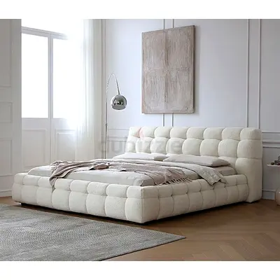Modern Good Profile Tufted Platform Bed - Cream Bouclé