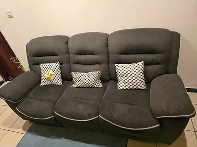 3-Seater Grey Fabric Recliner Sofa in Good Condition