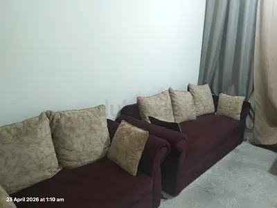 2-Seater and 3-Seater Maroon Sofa Set with Beige Cushions - Good Condition