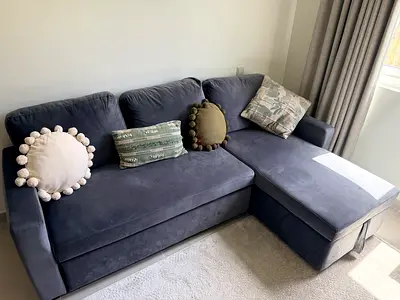 Compact L-shaped Velvet Sofa with Storage Chaise - Dark Gray