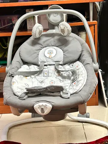 Gray Baby Swing with Mobile and Harness - Good Condition