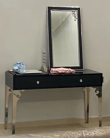 Black Vanity Dressing Table with Mirror and Storage Drawers