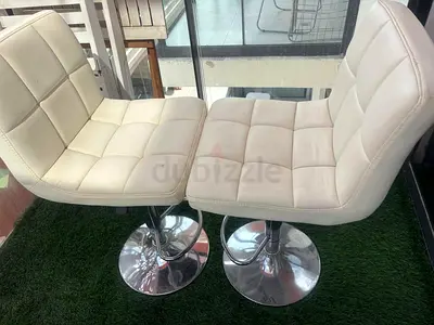 Set of 2 White Adjustable Bar Stools with Chrome Base