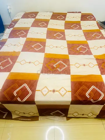 Queen Bed Mattress with Brown-Geometric Bedsheet Set (Used)