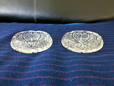 Vintage Snowflake-Cut Lead-Crystal Ashtray Set