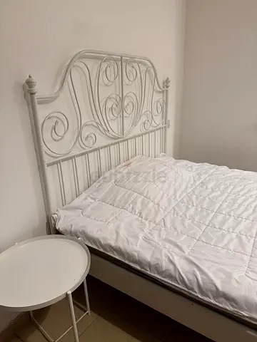 White Metal Double Bed Frame with Decorative Headboard