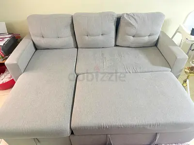 Light grey 3-seater fabric sofa bed with chaise - good condition