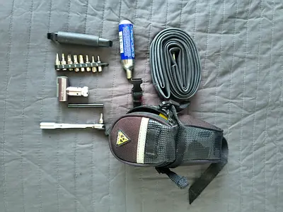Topeak saddle bag +  tool kit with CO2 cartridge and spare tube
