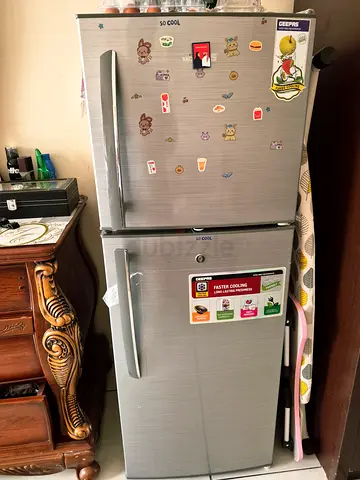 GEEPAS, 200L, Well-kept double-door refrigerator, silver finish (used)