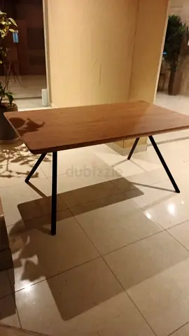 Wooden Top Dining/Work Table with Black Metal Legs - Good Condition