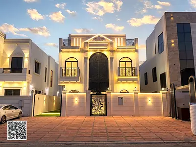 Villa (classic design) in Ajman | Al Helio 2 area | 5 bedrooms, majlis, 2 living rooms, maid's room and roof | Freehold | Price includes registration