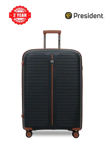 President Hard Shell Spinner Suitcase - Large, Black with Brown Trim