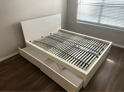 Ikea Queen White Malm bed frame with Ikea Queen Mattress