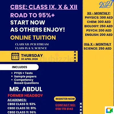 Tuition for Class IX, X,  XII (CBSE)