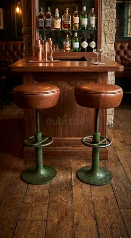 Marina Home  Brown Leather Industrial Bar Stools