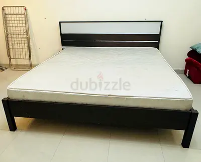 King Bed Frame with Mattress - Simple Black  White Headboard
