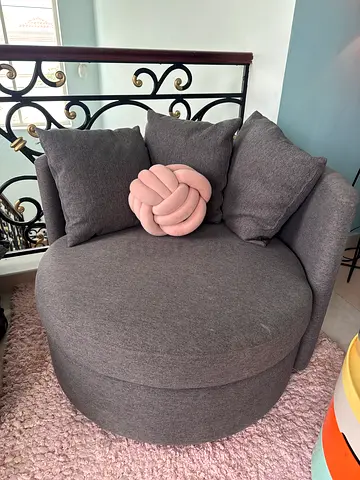 Round Grey Accent Chair / Swivel Lounger with Cushions