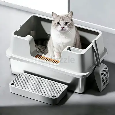 3180 - ORCHID M® Large Stainless Steel Cat Litter Box,Metal Kitty Litter Box Includes Litter Mat