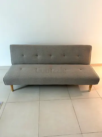 Simple Grey Fabric 2-Seater Sofabed with Wooden Legs