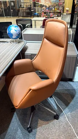 Brown Leather High-Back Office Chair with Wheels
