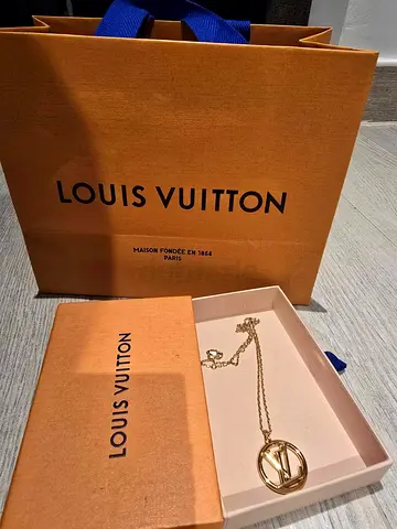 Louis Vuitton gold-tone LV pendant necklace with box