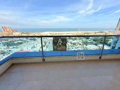 للإيجار السنوي – شقة مميزة بإطلالة بحرية كاملة في منطقة الرميلة (قريب من أبراج عجمان ون)  شقة واسعة تتكون من:  3 غرف نوم صالة كبيرة 4 حمامات 2 بلكونة