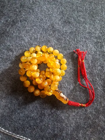 Yellow Amber Prayer Beads (Tasbih) with Red Tassel