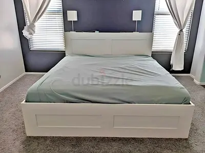 IKEA White BRIMNES King Storage Bed with IKEA Mattress 180 x 200 cm