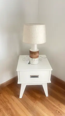 White Bedside Table with Table Lamp
