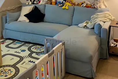 VIMLE IKEA 3-seat sofa with chaise longue (and storage!), Saxemara light blue / good condition