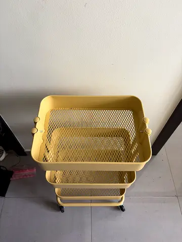 IKEA RASKOG 3-tier metal utility cart on wheels - beige/yellow