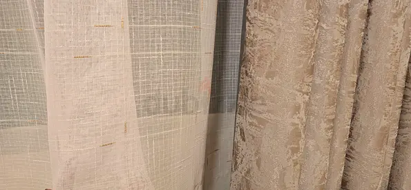Set of Light Sheer and Textured Beige Curtains - 2 Panels