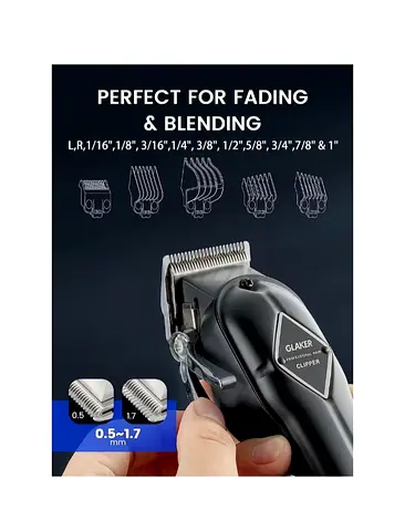 Glaker Professional Hair Clipper Trimmer — Adjustable Blades for Fading  Blending