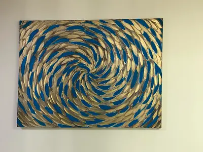 Abstract Swirl Textured Wall Painting in Blue and Gold
