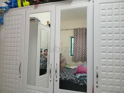 White 4-Door Wardrobe with Mirrors - Good Condition