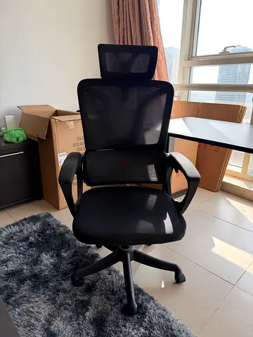 Ergonomic Black Mesh Office Chair with Headrest - Good Condition