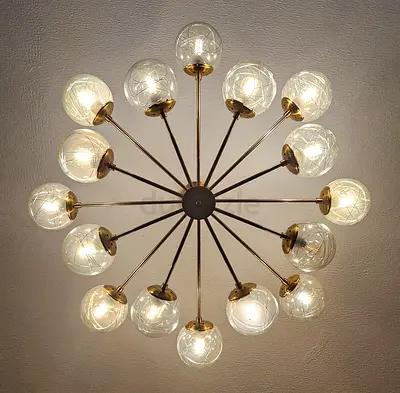 Modern Brass Sputnik Chandelier with 12 Glass Globe Shades