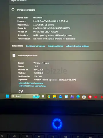 Legion Pro 5 16IRX10 Intel(R) Core(TM) i9-14900HX (2.20GHz)