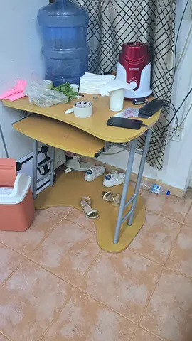Compact wooden computer desk with keyboard tray — light use
