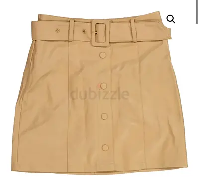 Beige Faux Leather High-Waist Belted Mini Skirt size 38