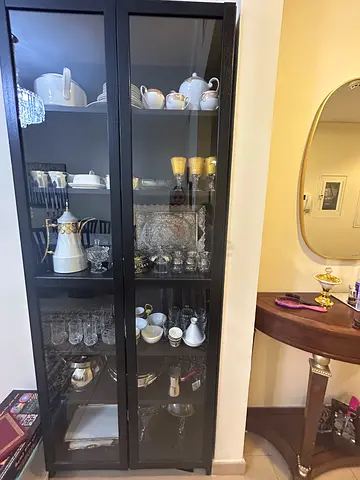 Tall Black Glass Display Cabinet / China Cabinet