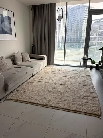 To be cleaned - Large neutral shaggy area carpet - beige, gently used