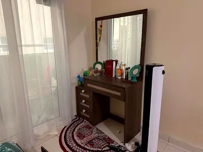 Dark Wood Dressing Table with Mirror and Drawers - Good Condition