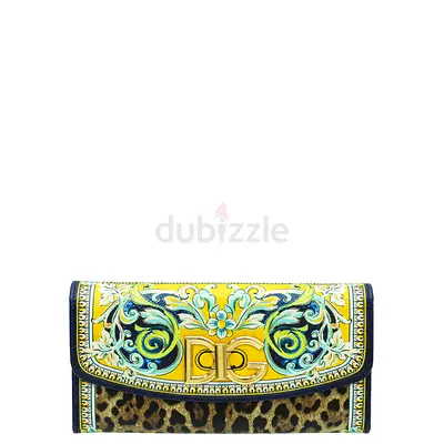 Authentic Dolce  Gabbana Multicolor Leopard Majolica DG Continental Wallet